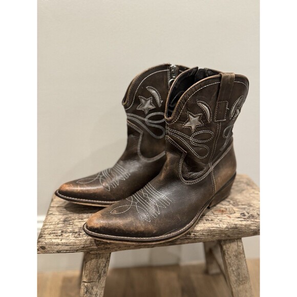 Jeffrey Campbell STARWOOD Distressed Brown Leather Western Ankle Boot 41 US 10 - Picture 4 of 11